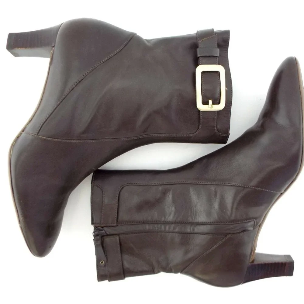 COLE HAAN Nike Air Brown Leather Buckled Bootie Heels 6.5